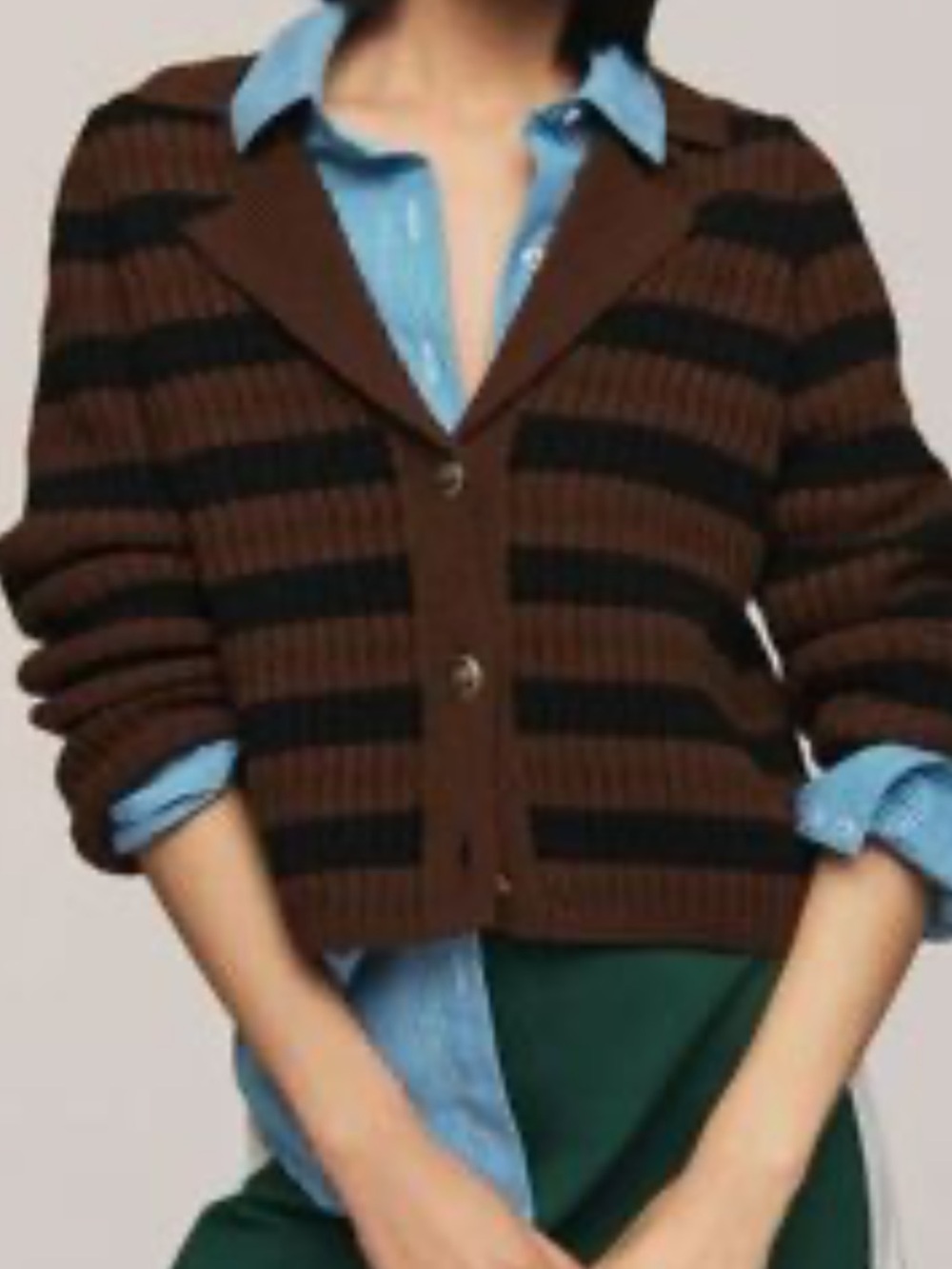 Maeve Brown and Black Striped Button-Up Cardigan. NWT